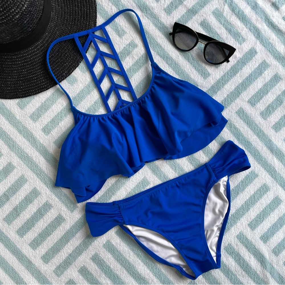Victoria’s Secret PINK Cobalt Blue Flounce Bikini